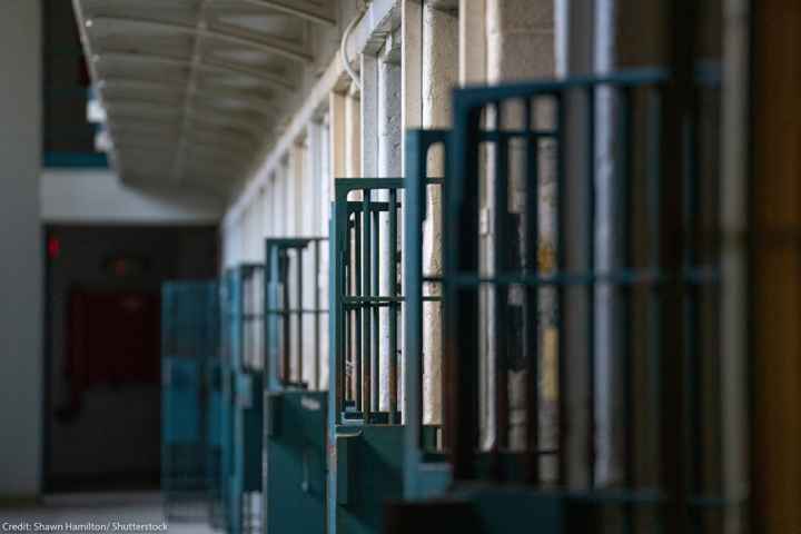 A row of prison doors.