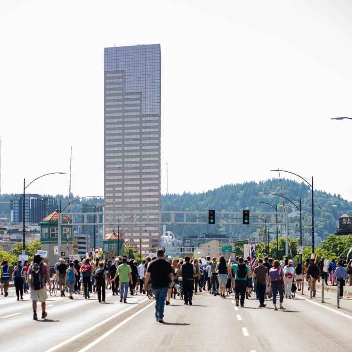 Group of marchers at “We Are The Bridge: Rise for Racial Justice.”