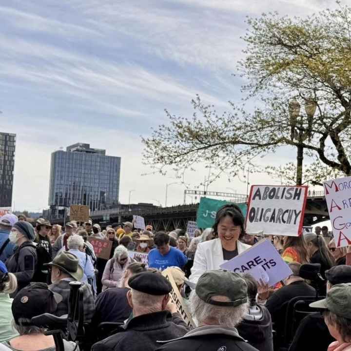 Group of rally attendees at Portland Waterfront