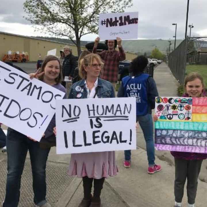 Gorge Ice Resistance protesters holding signs outside of NORCOR