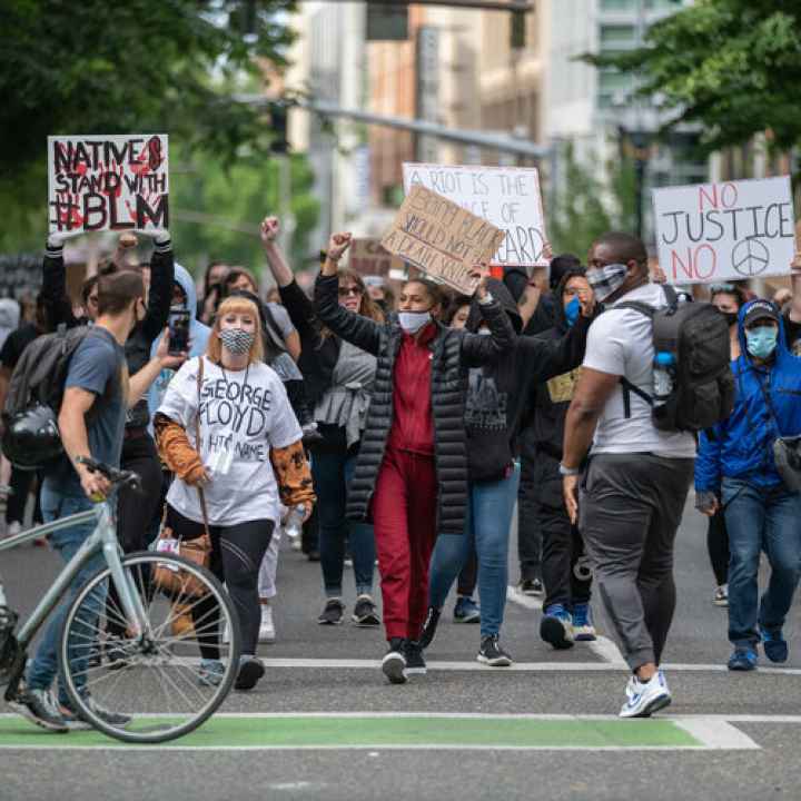 Photo of Black Lives Matter protestors in Portland, Oregon Photo of Black Lives Matter protestors in Portland, Oregon