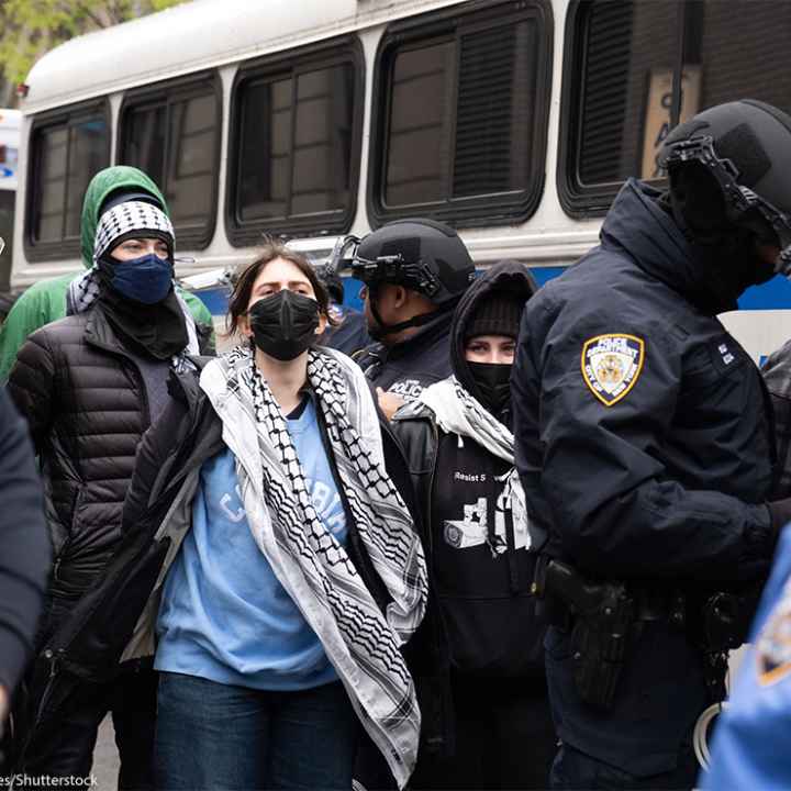 Masked Pro-Palestine students being arrested by NYPD.