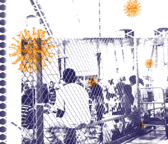 stylized image of people behind a fence in detention 