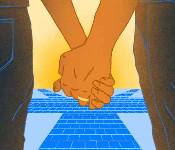 An animation of a married couple holding hands.